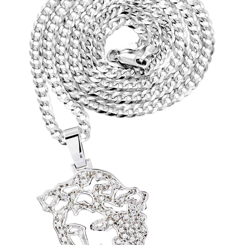 10K White Gold 3D Jesus Head Diamond Necklace  | 0.67 Carats