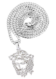 10K White Gold 3D Jesus Head Diamond Necklace  | 0.67 Carats