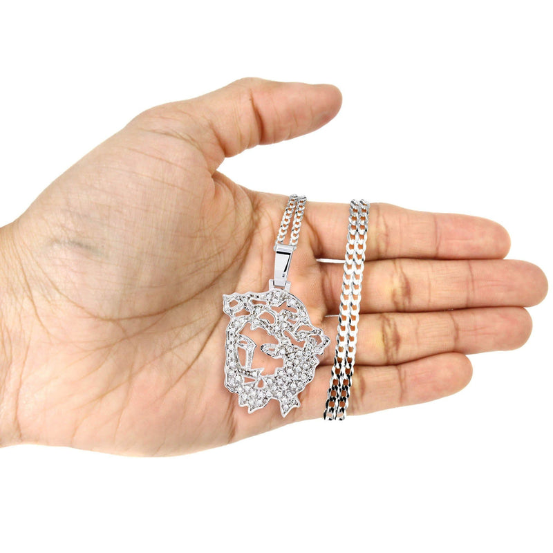10K White Gold 3D Jesus Head Diamond Necklace  | 0.67 Carats