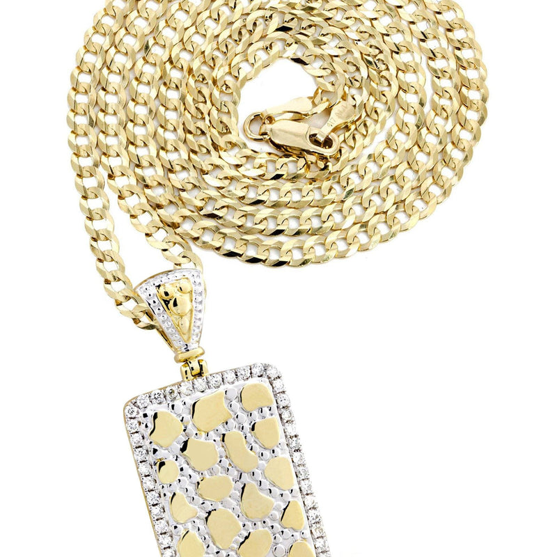 10K Yellow Gold Nugget Dog Tag Diamond Necklace  | 0.84 Carats