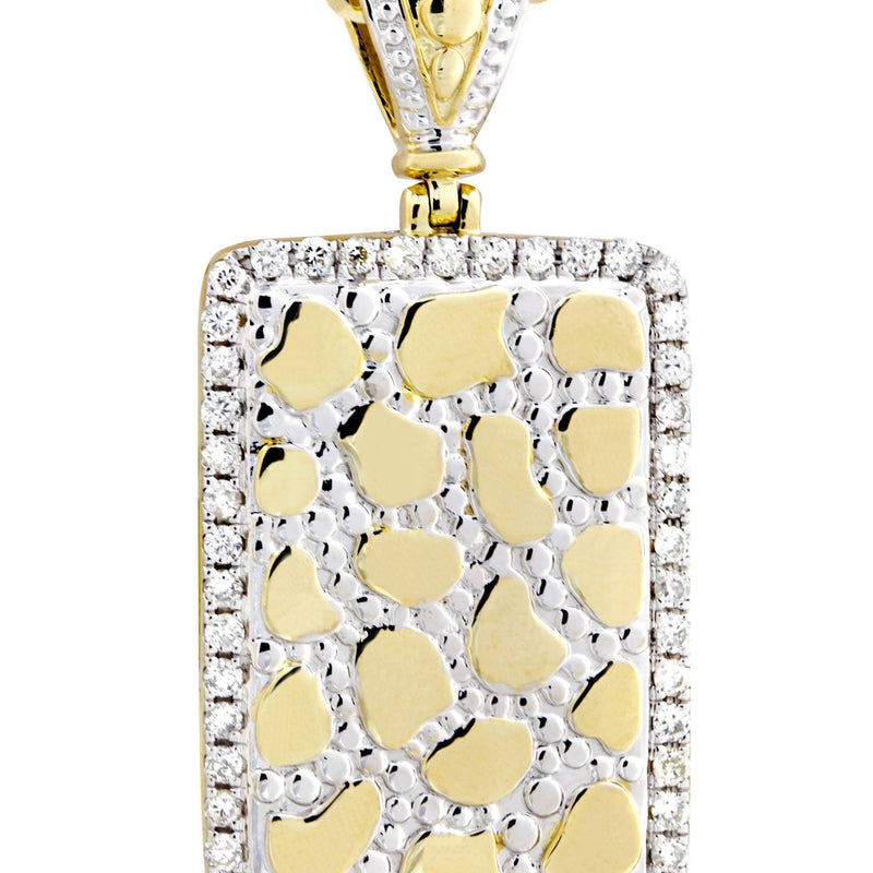 10K Yellow Gold Nugget Dog Tag Diamond Necklace  | 0.84 Carats