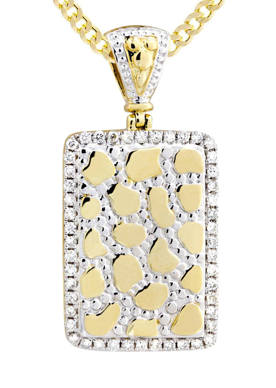 10K Yellow Gold Nugget Dog Tag Diamond Necklace  | 0.84 Carats