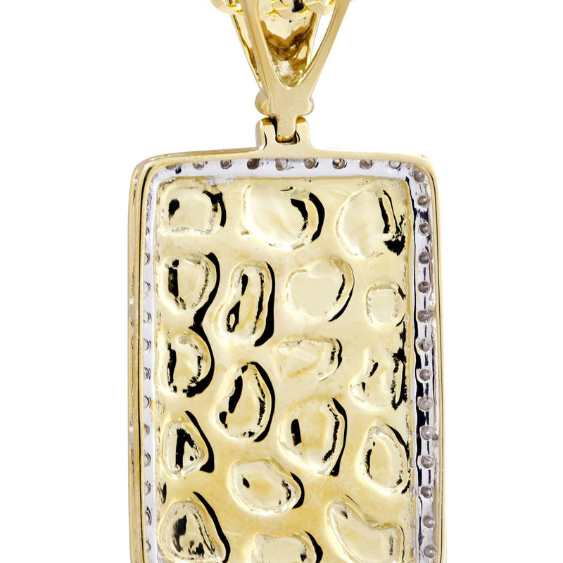 10K Yellow Gold Nugget Dog Tag Diamond Necklace  | 0.84 Carats