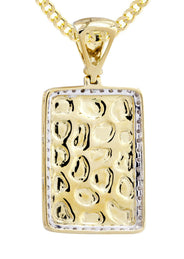 10K Yellow Gold Nugget Dog Tag Diamond Necklace  | 0.84 Carats