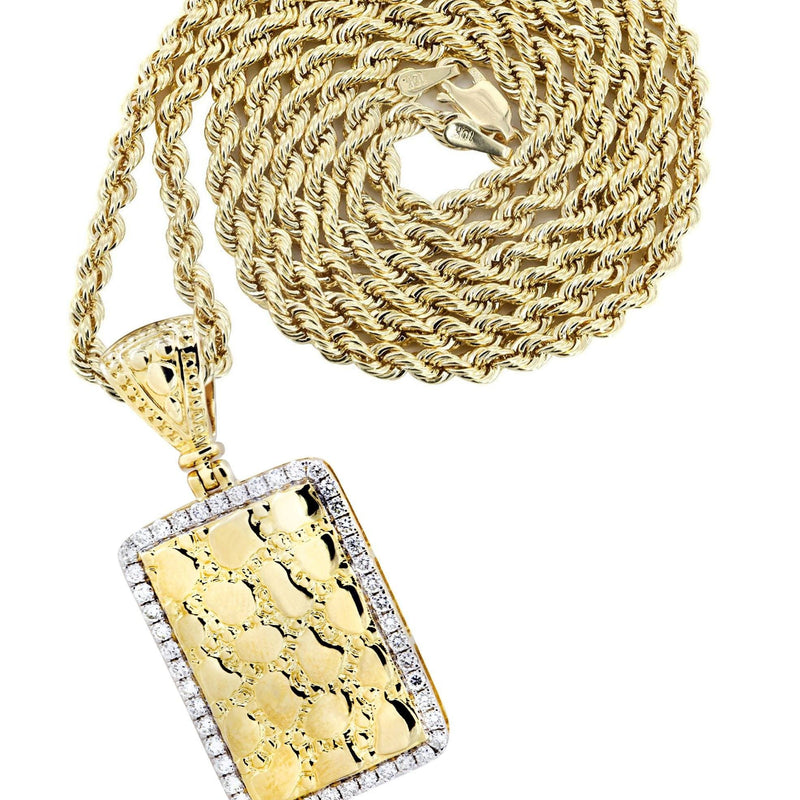 14K Yellow Gold Nugget Dog Tag Diamond Necklace  | 0.6 Carats
