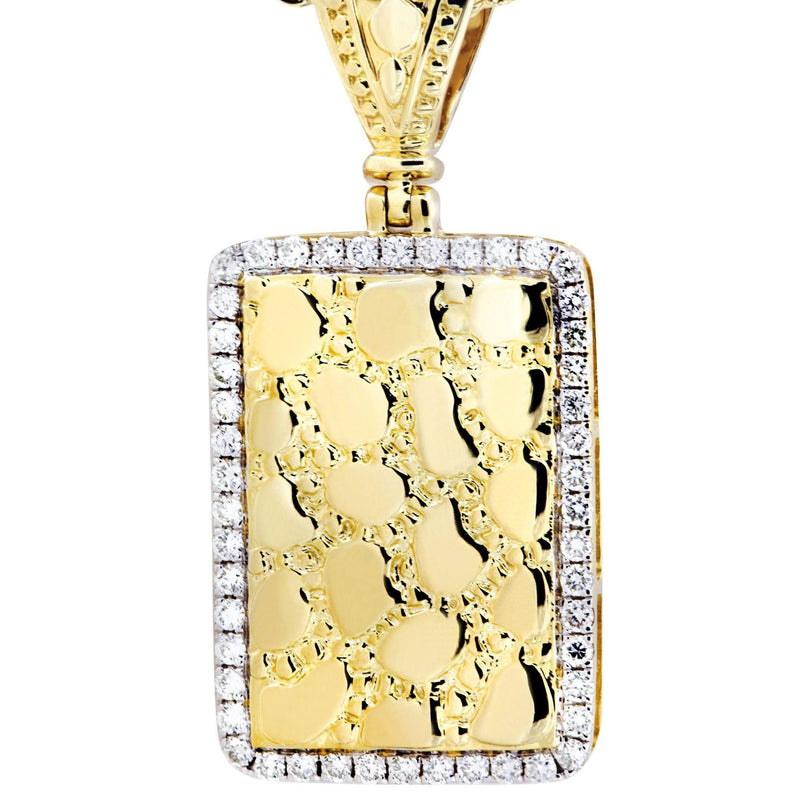 14K Yellow Gold Nugget Dog Tag Diamond Necklace  | 0.6 Carats