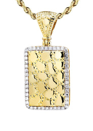14K Yellow Gold Nugget Dog Tag Diamond Necklace  | 0.6 Carats