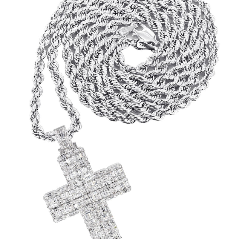 14K White Gold Diamond Cross Necklace  | 6.47 Carats
