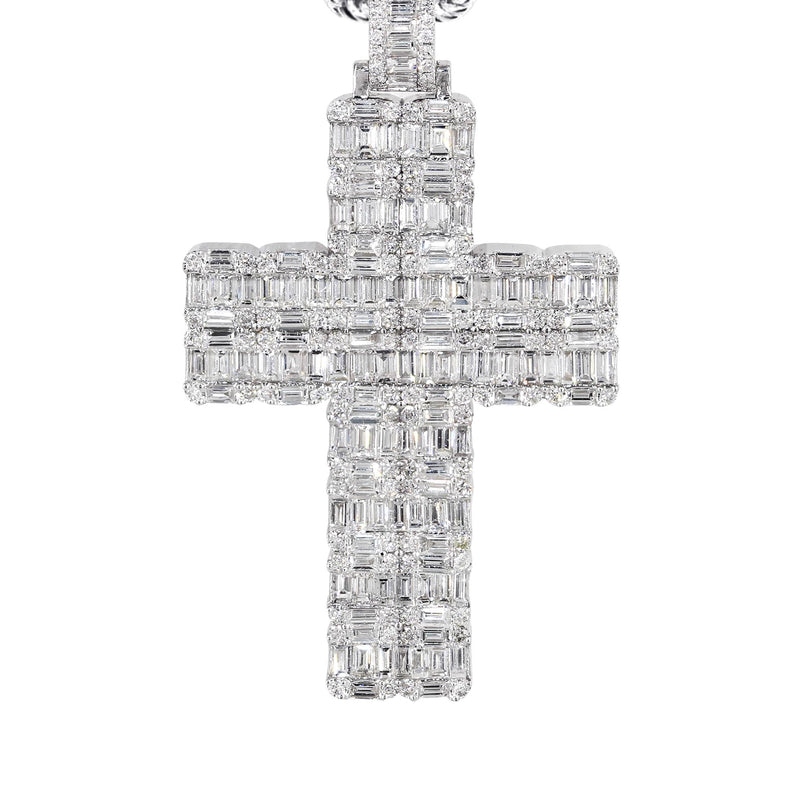 14K White Gold Diamond Cross Necklace  | 6.47 Carats