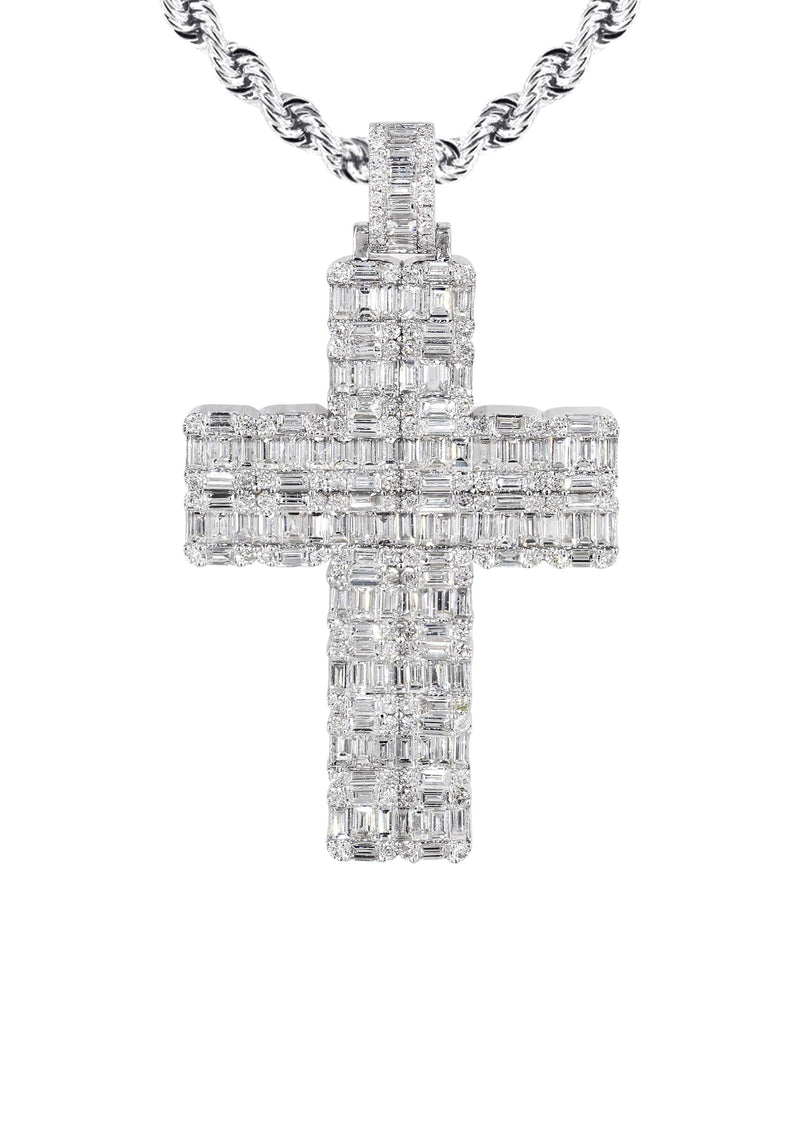 14K White Gold Diamond Cross Necklace  | 6.47 Carats