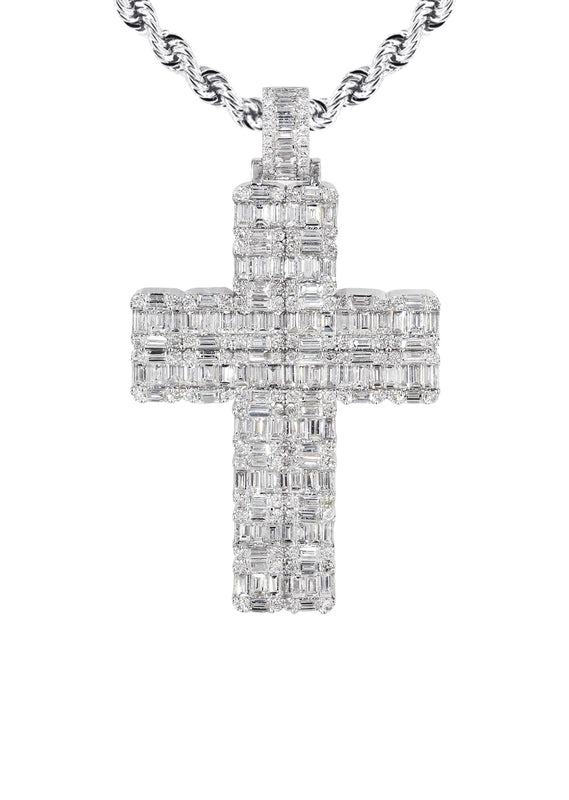 14K White Gold Diamond Cross Necklace  | 6.47 Carats