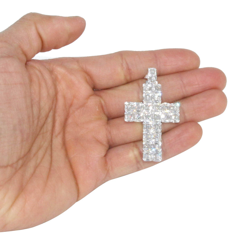 14K White Gold Diamond Cross Necklace  | 6.47 Carats