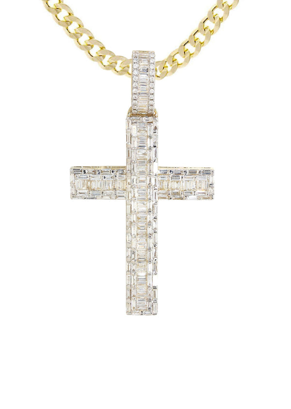 14K Yellow Gold Diamond Cross Necklace  | 4.19 Carats