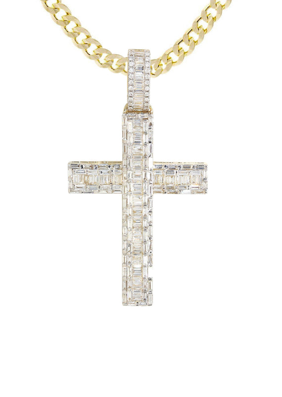 14K Yellow Gold Diamond Cross Necklace  | 4.19 Carats