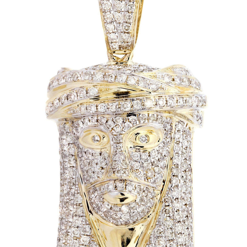 14K Yellow Gold Jesus Head Diamond Necklace  | 2.08 Carats