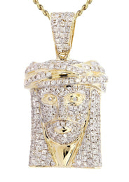 14K Yellow Gold Jesus Head Diamond Necklace  | 2.08 Carats