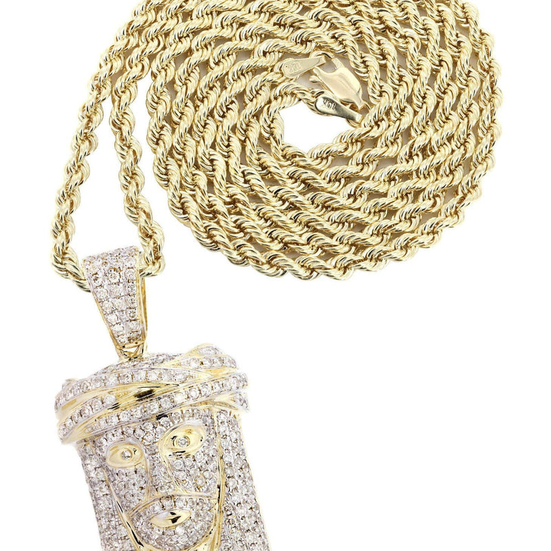 14K Yellow Gold Jesus Head Diamond Necklace  | 2.08 Carats