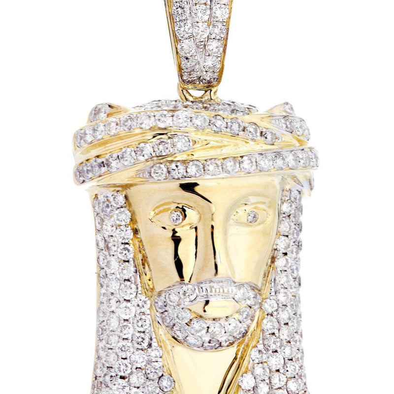 10K Yellow Gold Jesus Head Diamond Necklace  | 2.35 Carats