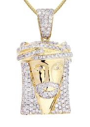 10K Yellow Gold Jesus Head Diamond Necklace  | 2.35 Carats