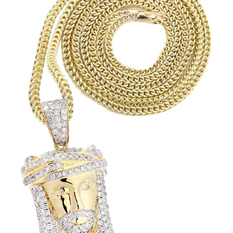 10K Yellow Gold Jesus Head Diamond Necklace  | 2.35 Carats