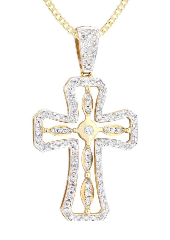 14K Yellow Gold Diamond Cross Necklace  | 0.66 Carats
