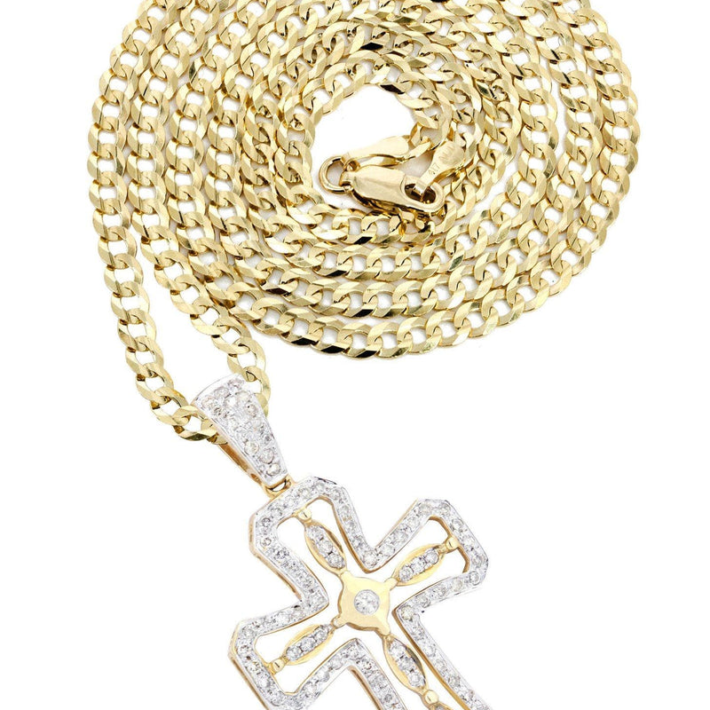 14K Yellow Gold Diamond Cross Necklace  | 0.66 Carats