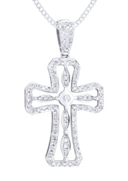 14K White Gold Diamond Cross Necklace  | 0.66 Carats
