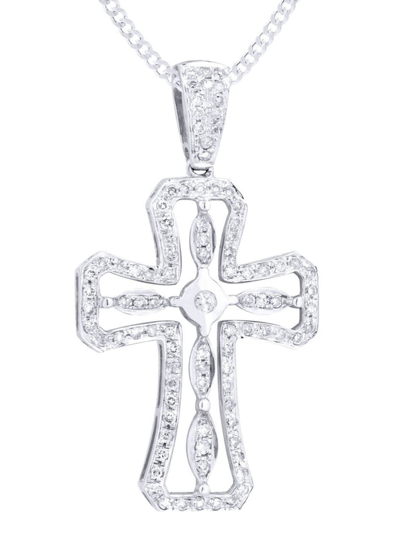 14K White Gold Diamond Cross Necklace  | 0.66 Carats