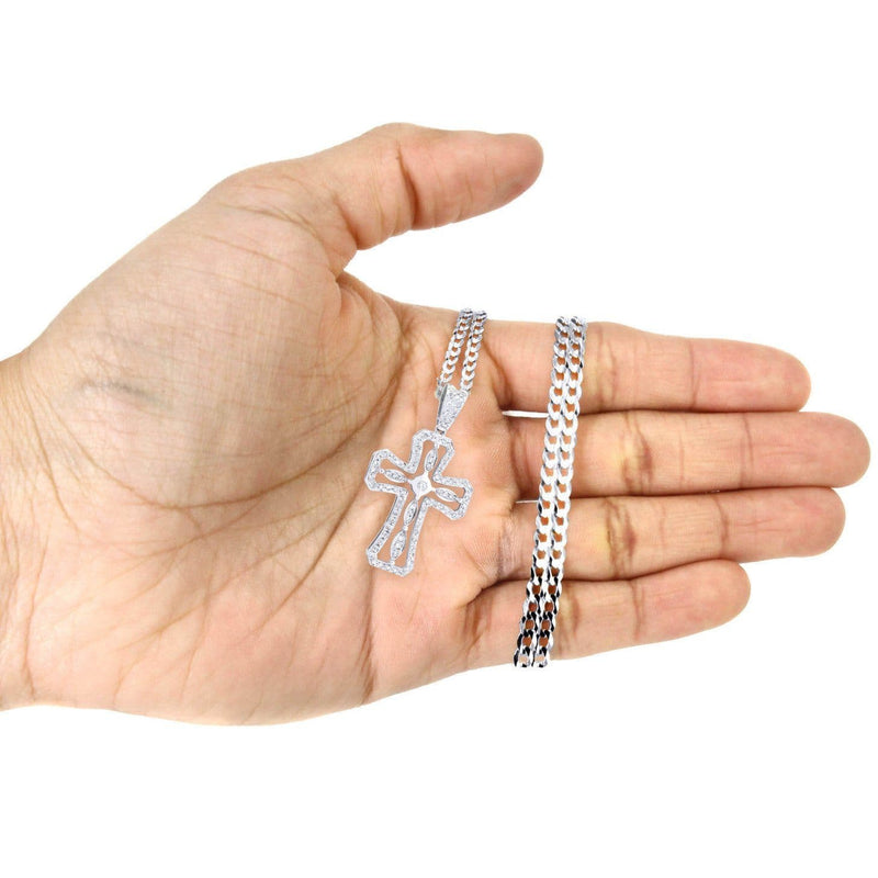 14K White Gold Diamond Cross Necklace  | 0.66 Carats