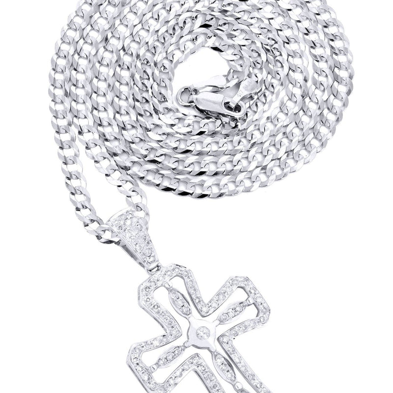 14K White Gold Diamond Cross Necklace  | 0.66 Carats