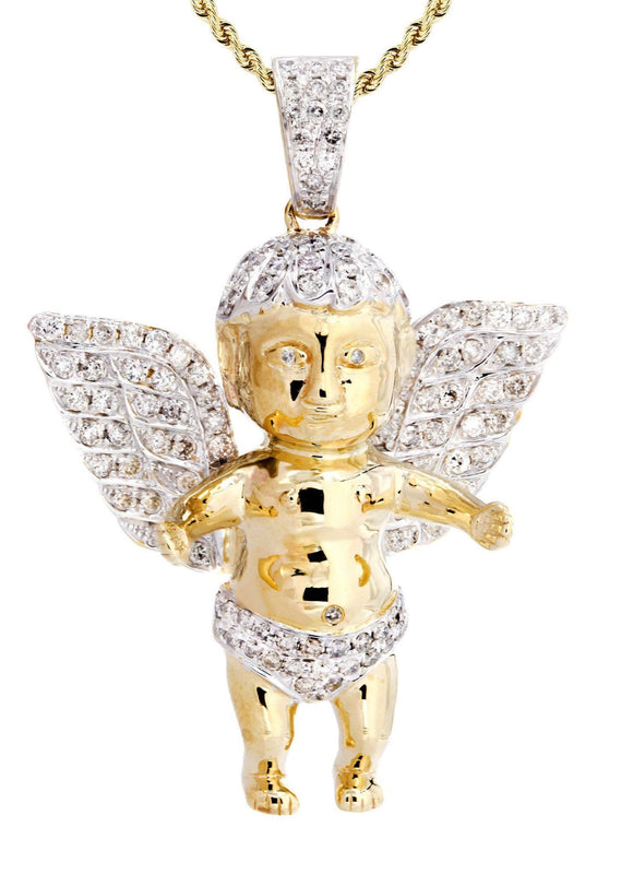 10K Yellow Gold Angel Diamond Necklace  | 1.87 Carats