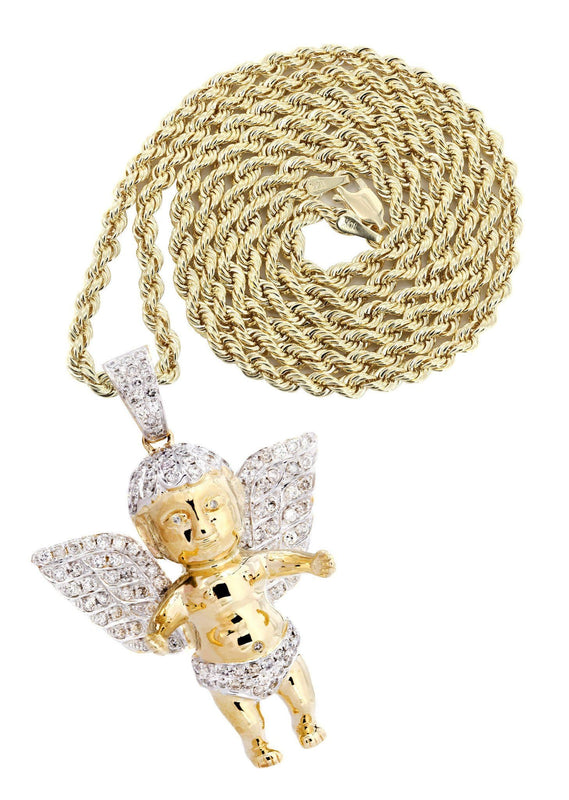 10K Yellow Gold Angel Diamond Necklace  | 1.87 Carats