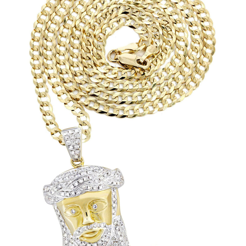 10K Yellow Gold Jesus Head Diamond Necklace  | 1.19 Carats