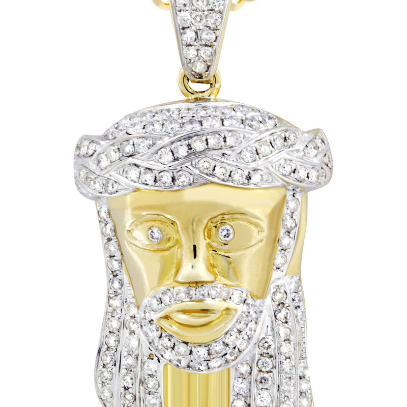 10K Yellow Gold Jesus Head Diamond Necklace  | 1.19 Carats