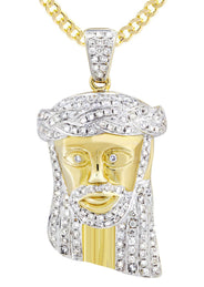 10K Yellow Gold Jesus Head Diamond Necklace  | 1.19 Carats