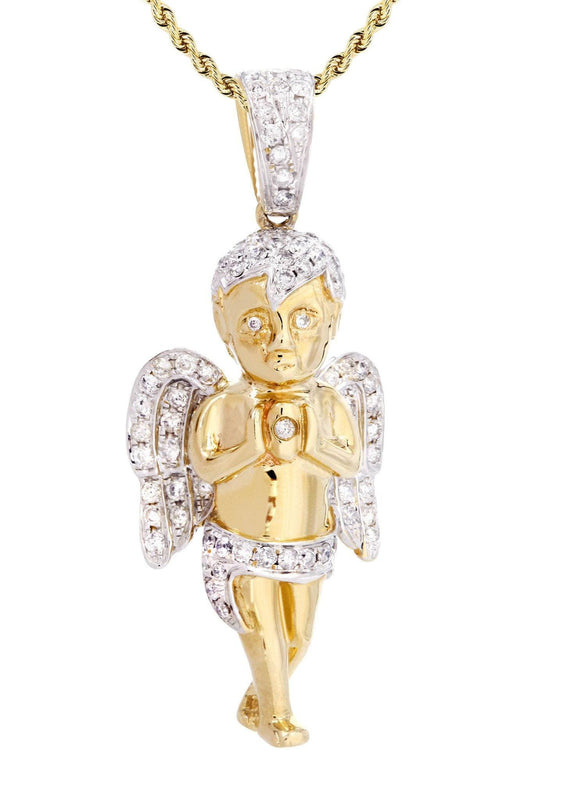14 Yellow Gold Angel Diamond Necklace  | 1.31 Carats