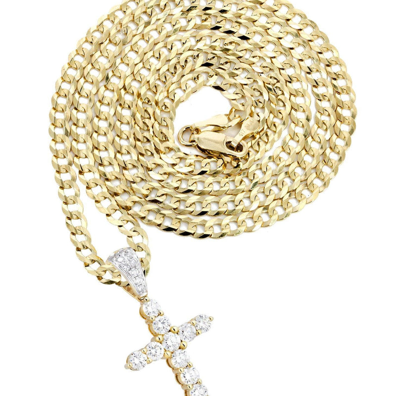 14K Yellow Gold Diamond Cross Necklace  | 1.55 Carats