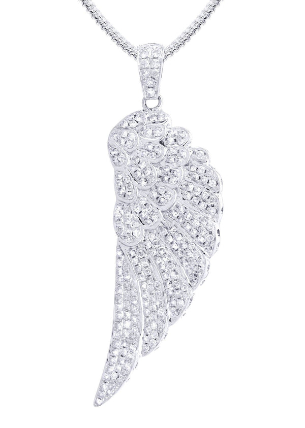 14K White Gold Angel Wing Diamond Necklace  | 1.75 Carats