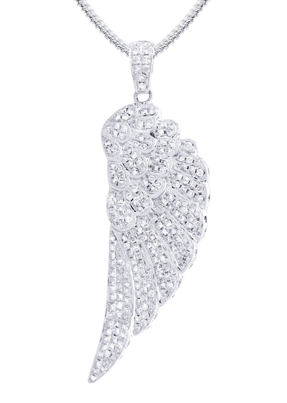 14K White Gold Angel Wing Diamond Necklace  | 1.75 Carats