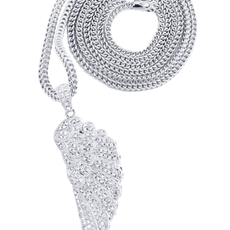 14K White Gold Angel Wing Diamond Necklace  | 1.75 Carats