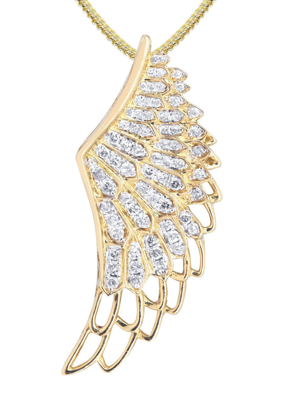 10K Yellow Gold Angel Wing Diamond Necklace  | 0.82 Carats