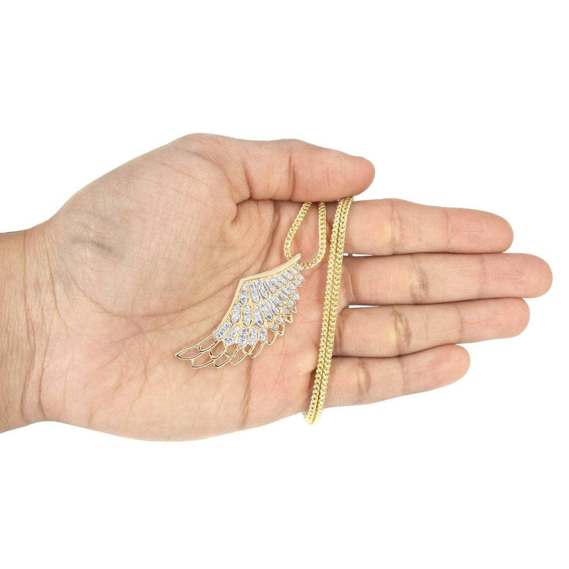 10K Yellow Gold Angel Wing Diamond Necklace  | 0.82 Carats