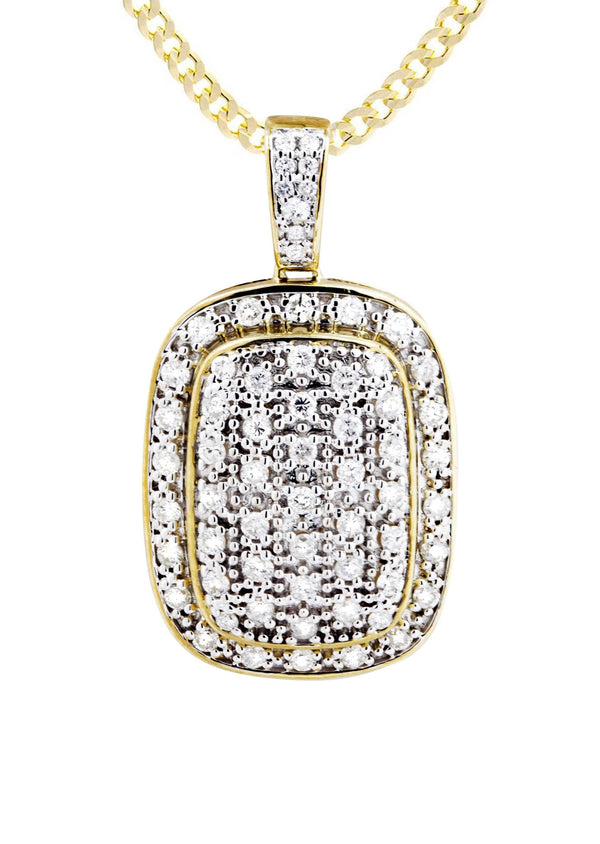 10K Yellow Gold Dog Tag Diamond Necklace  | 1.94 Carats