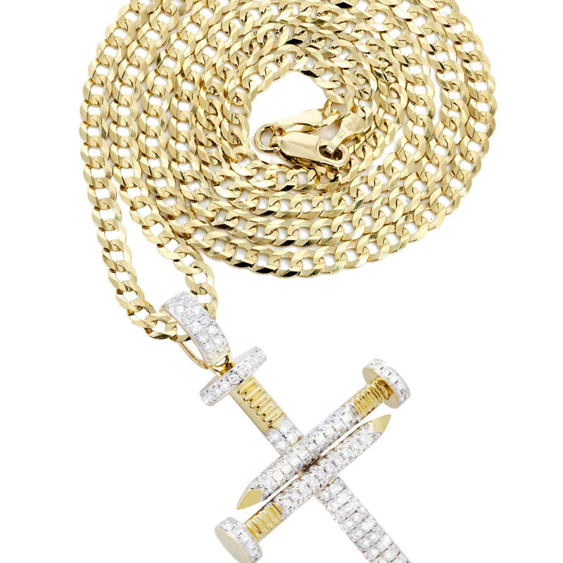 14K Yellow Gold Diamond Cross Necklace  | 0.82 Carats