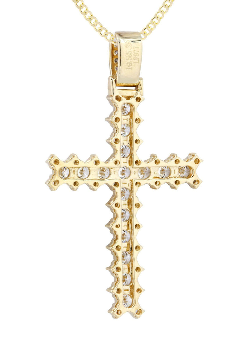 14K Yellow Gold Diamond Cross Necklace  | 1.95 Carats