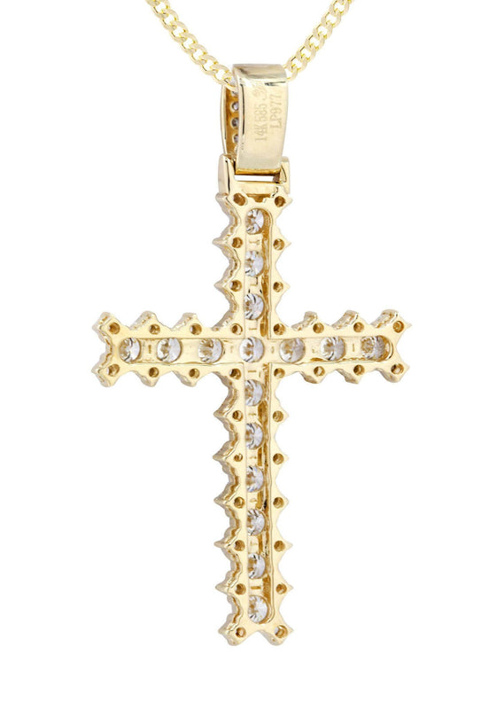 14K Yellow Gold Diamond Cross Necklace  | 1.95 Carats
