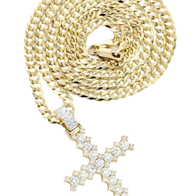 14K Yellow Gold Diamond Cross Necklace  | 1.95 Carats