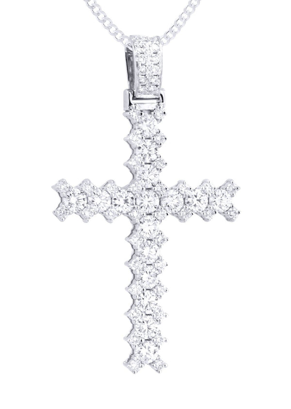 14K White Gold Diamond Cross Necklace  | 1.86 Carats