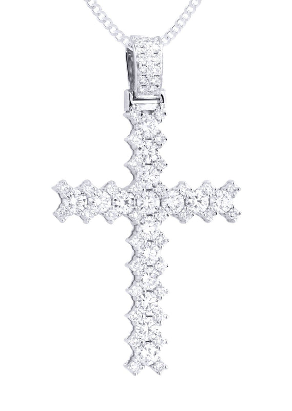 14K White Gold Diamond Cross Necklace  | 1.86 Carats