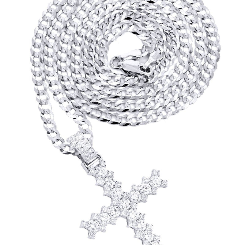 14K White Gold Diamond Cross Necklace  | 1.86 Carats